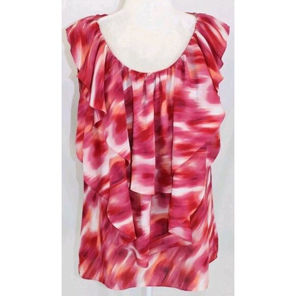 Anne Klein Tops - Anne Klein Women’s Size XL Tank Top Red Multicolored Round Neck Ruffle